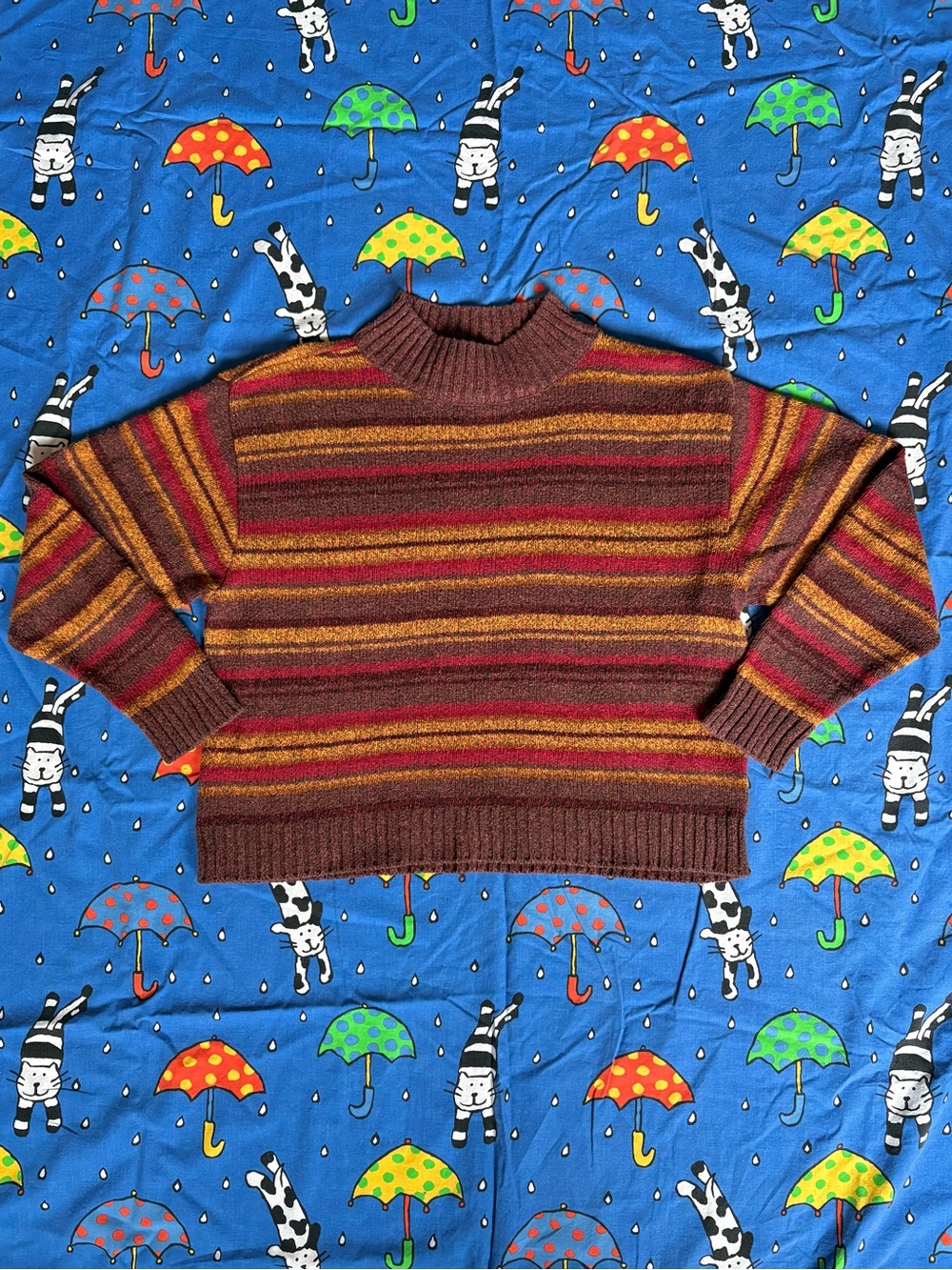 Vintage Liz Claiborne Liz & Co Petite Striped Knit Mock Neck Striped Sweater